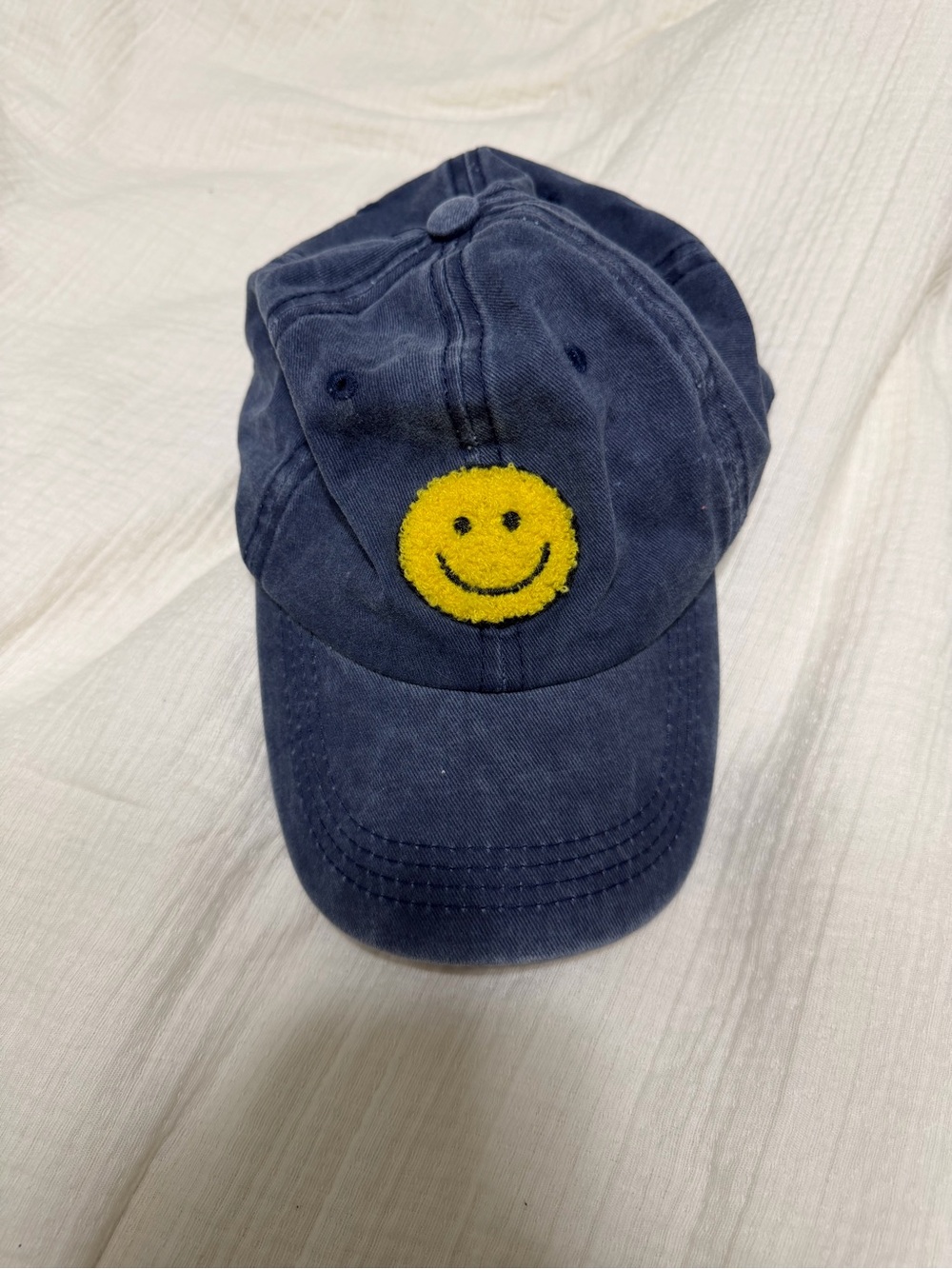 Navy Baseball Cap with Yellow Smiley Patch